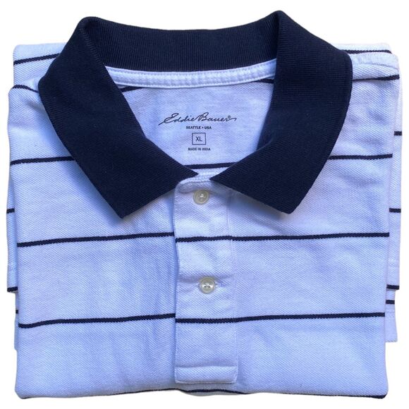 Eddie Bauer, white and black striped Polo Shirt classic nautical size Xl Nwt - Picture 1 of 8